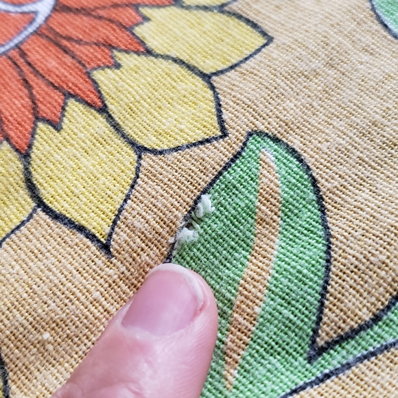 1960s 1970s Flower Power Fabric Tablecloth Yellow Boho Orange Daisy Zinnia #82 - Picture 10 of 16